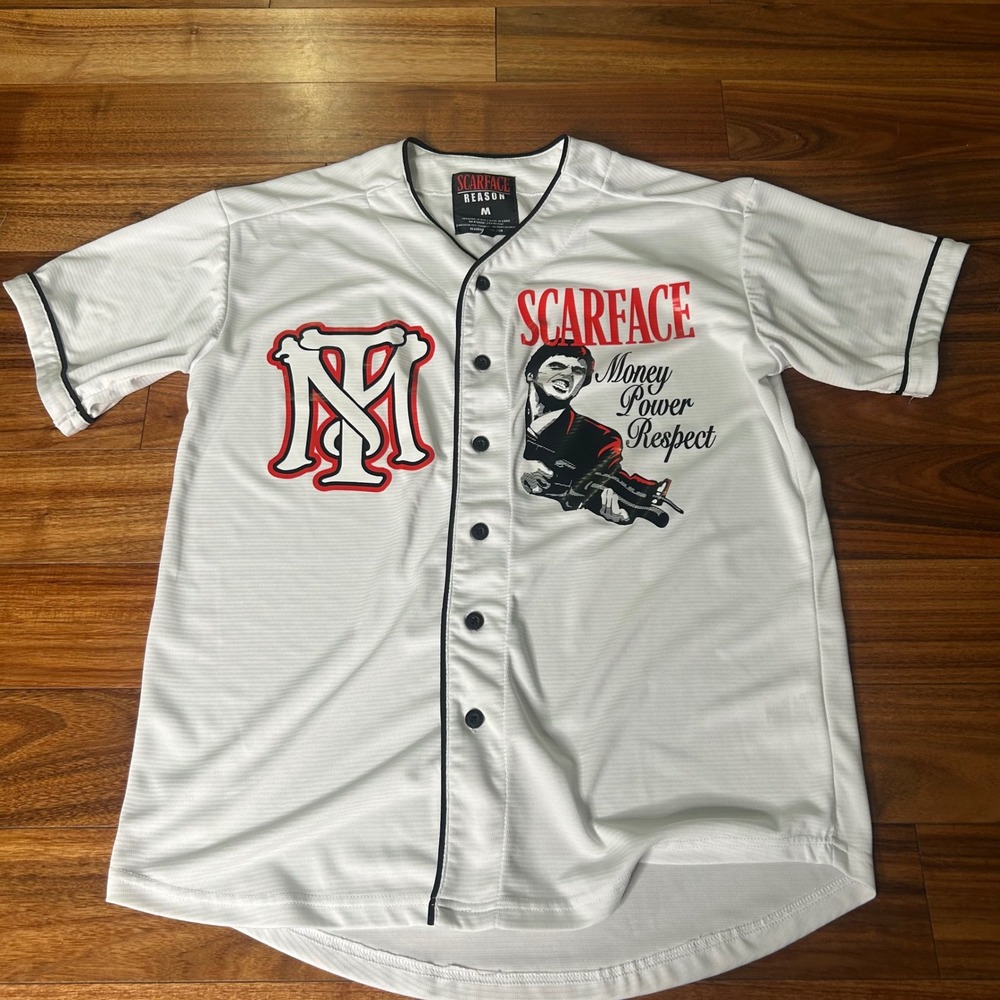 Reason Scarface Baseball‎ Jersey Money Power Respect Button Up Shirt M